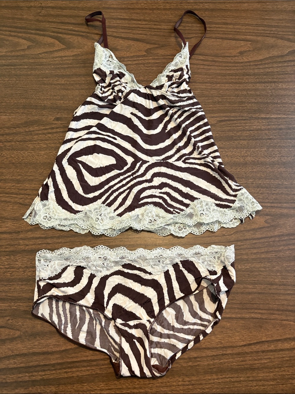 Jezebel Small Medium Zebra Print Lace Trim Cami & Brief Set